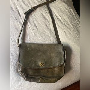 Olive green vintage coach leather bag